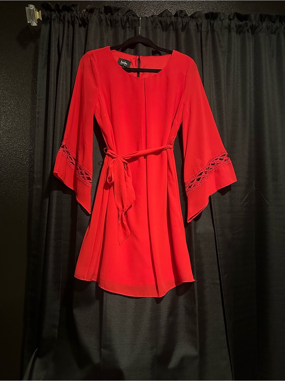by & by Red Bell-Sleeve Tie-Waist Mini Dress